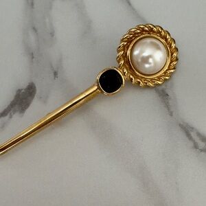 Elegant Gold and Black Pearl Pin Brooch from Givenchy